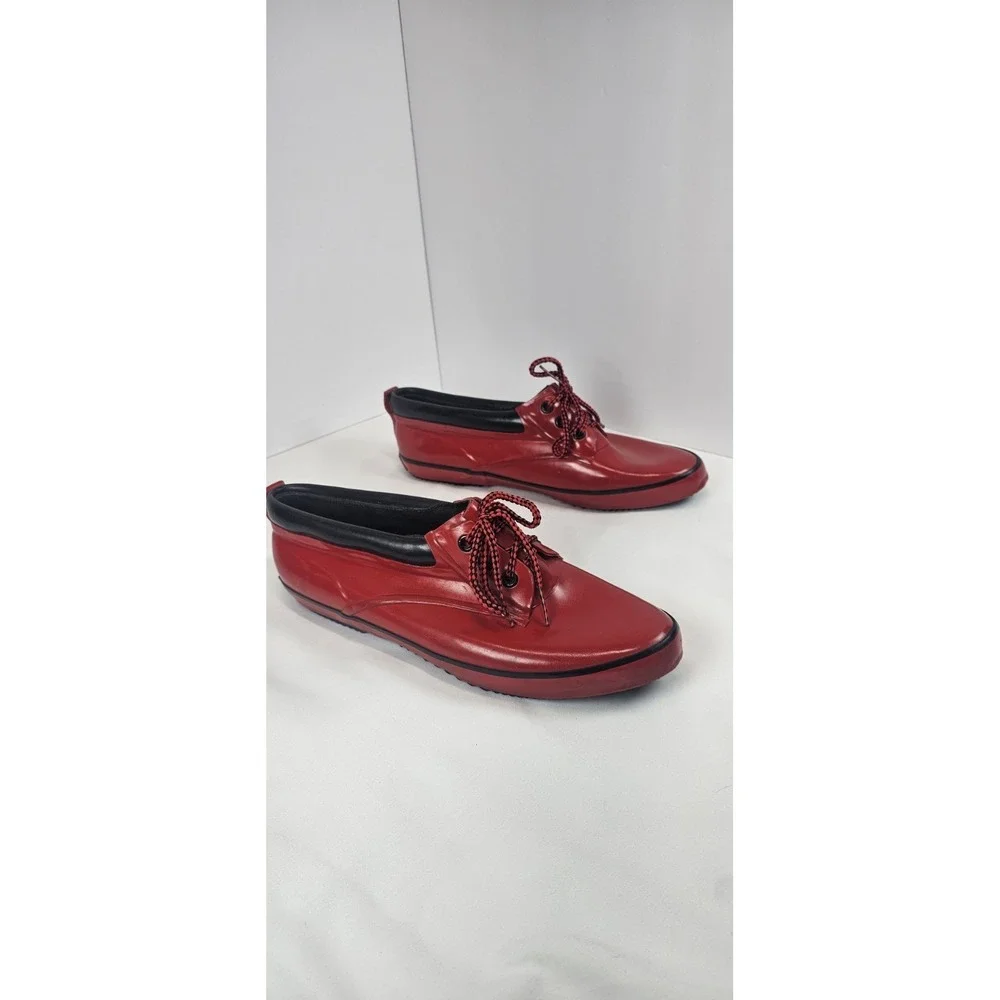 Vintage 1990's Sporto Red Low Duck Rubber‎ Rain Boots 10 Waterproof Lace Up
